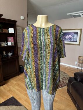 Christie & Jill multicolored short sleeve SILK blouse-size 18